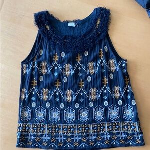 Akemi + Kin Anthropologie Firelight Black Embroidered Sleeveless Top